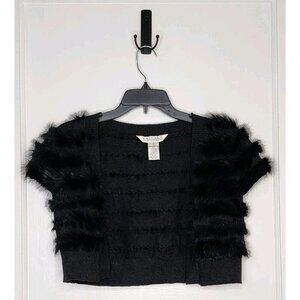 Size Medium John Paul Richard Black Rabbit Fur Open Cardigan Shrug